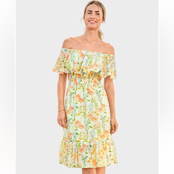 🌱🦢4 FOR $15!🦢🌱 Gymboree floral off shoulder prairie dress - Picture 2 of 4